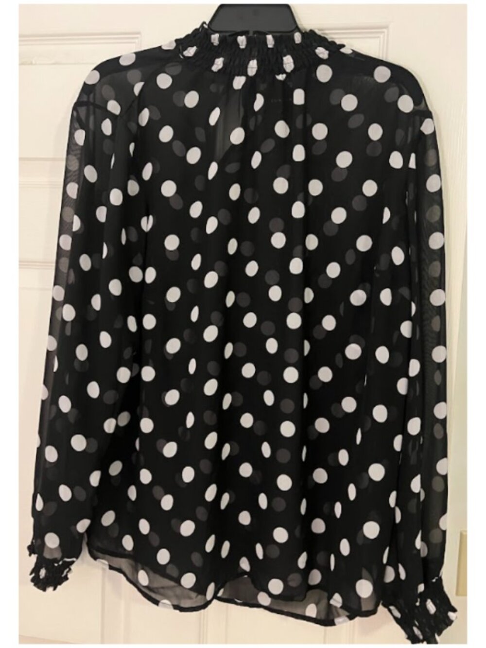 Torrid Size 1 Black and White Polka Dot Sheer Chiffon mock neck Blouse Top